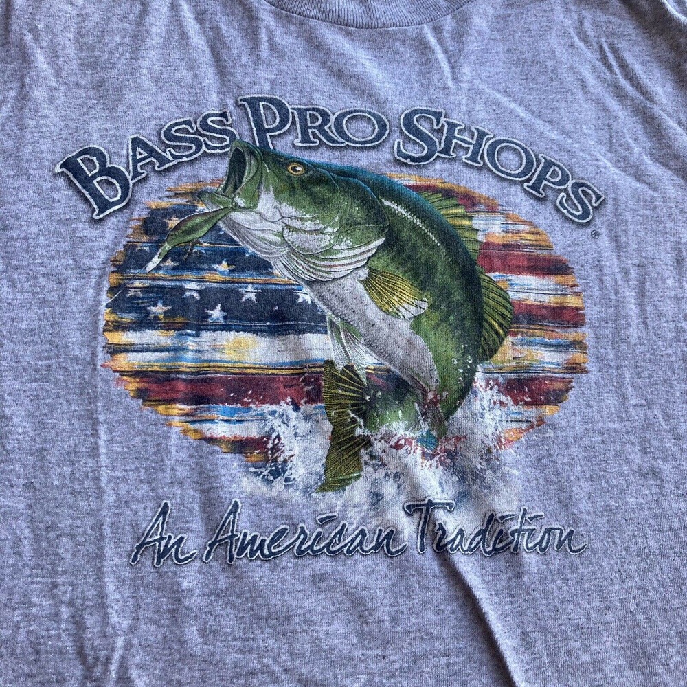 Bass Pro Shops T Shirt Mens Adult Size L Gray Graphic Tee Short Sleeve Patriotic - Picture 2 of 7